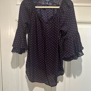 Chaps Dark Blue Blouse with Red Dots